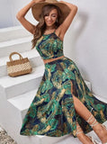 Taooba- Two Piece Tropical Printed Skirt Set