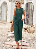 Taooba- Two Piece Sleeveless Top Wide Leg Square Pants