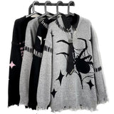 sweater Dark Vintage Spider Pattern Personalized Ripped Sweater Men's and Women's Pullover Loose Long Sleeve Knitted Sweater