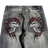 harajaku hip hop 2024 Skull Embroidery Loose Jeans Hiphop Hip Hop Street American Retro Distressed Wide Leg Pants