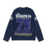 sweater American Retro College Sports Style Letters Contrast Color Sweater Men's and Women's Street Loose Lazy Style Couple Sweater