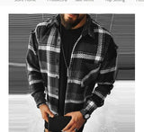 mens clothing styles New Spring and Autumn New Long-Sleeved Blue and White Plaid Long-Sleeved Shirt Casual Stand Collar Pocket Shirt for Men