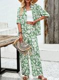 Taooba- Green Printed Button Up Shirt and Pants Set