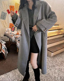 fall outfits 2024 Autumn and Winter Retro Suit Collar Two-Button Lace-up Waist Slimming Long Woolen Coat Overcoat