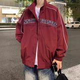 frat outfits Wine Red American-Style Stand Collar Baseball Jacket Men's Retro Oversize Autumn Men's Jacket Sports