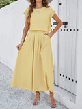 Taooba- Yellow Sleeveless Top and Flared Long Skirt Suit