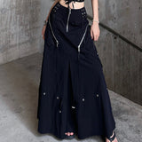 grunge outfits Retro Washed Black Profile Overalls Skirt for Women 2024 Summer Thin Functional Hot Girl Dress