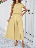 Taooba- Yellow Sleeveless Top and Flared Long Skirt Suit