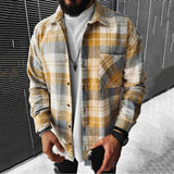 mens clothing styles New Spring and Autumn New Long-Sleeved Blue and White Plaid Long-Sleeved Shirt Casual Stand Collar Pocket Shirt for Men