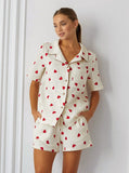 Taooba- Two Piece Heart Printed Collared Sleepwear