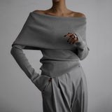 fall outfits 2024 Women's Sweater  Autumn and Winter Style Long-Sleeved Knitted Bottoming Shirt off-Shoulder Sexy Slim-Fit off-Shoulder Top