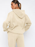 Taooba- Casual Apricot Hooded Long Sleeve Sweater and Trousers Set