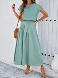 Taooba- Sleeveless Top and Flared Long Skirt Green Suit