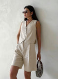 Taooba- Temperament Solid Color Sleeveless High-Waist Casual Suit