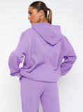 Taooba- Casual Purple Hooded Long Sleeve Sweater and Trousers Set