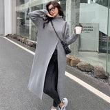 long sweater dress outfit Turtleneck Split Sweater Dress Knitted Pullover Mid-Length over-the-Knee Slimming Inner Matching Coat