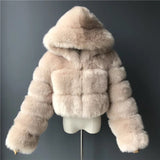 going out winter outfits Fur Coat Short Hooded Faux Fur Coat Faux Fox Fur Long Sleeve Stitching Women's Coat