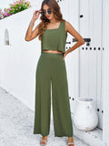 Taooba- Green Two Piece Sleeveless Top and Loose Pants Set