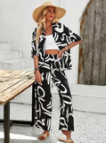 Taooba- Black Printed Button Up Shirt and Pants Set