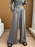 Taooba- One Shoulder Knitted Top Wide Leg Pants Two Piece Suit