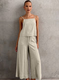 Taooba- Lace-Up Casual Sleeveless Top Wide Leg Pants Two Piece Set