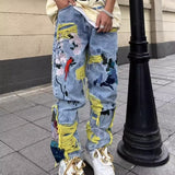 jeans American Hong Kong Style Original American Street Heavy Embroidery Ripped Jeans Men's New Long Pants