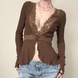 Taooba Dezirae Lace Woolen V-Neck Cardigan