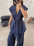 Taooba- Casual Sleeveless Cardigan High-Waisted Trouser Suit