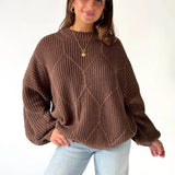 fall outfits 2024 New round Neck Knitted Loose Casual Lantern Sleeve Pullover Sweater Top for Women