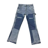 mens outfits American High Street Heavy Industry Washed Jeans Vintage Lumberjack Stitching Flared Pants Men's Fashion 