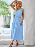 Taooba- Two Piece One Shoulder Asymmetrical Top High Waisted Skirt