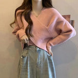 casual fall outfits Cross V-neck Anke Lei Wear New Irregular Knitted Top Short Red Bottoming Shirt Winter Sweater for Women