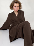 Taooba- Brown Crepe Long-Sleeves Loose Trouser Two-Piece Suit