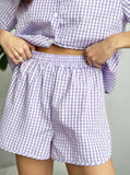 Taooba- Two Piece Purple Soft Short Sleeved Shorts Pajamas Set