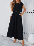 Taooba- Sleeveless Top and Flared Long Skirt Set Suit