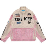 90s fashion men Pink Fried Arcade Car Suit Women's Racing Detachable Jacket Hot Girl Baseball Uniform Ins Autumn Retro American Jacket