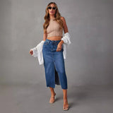 Taooba midi skirt outfit fall Sexy Hot Girl Skirt A- Line Split Slimming Denim Skirt 2024 Spring and Summer