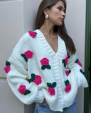 sweater Autumn and Winter Women's Clothing New Three-Dimensional Rose Flower Knitted Cardigan Top Handmade Crocheted Sweater Coat