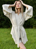 Taooba- Plain Pastel Colored Tie Waist Robe and Shorts Set