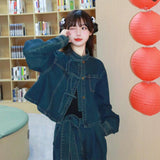 1980s fashion trends New Chinese Style Denim Suit Women's Spring Clothes with a Set of Fashionable Western Style Split Wide-Leg Pants Two-Piece Suit