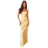 Taooba maxi dress Summer Women's New Solid Color Wrapped Chest Elastic Backless Knitted Satin Sexy Dress