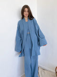 Taooba- Blue Long-Sleeves Loose Trouser Two-Piece Suit