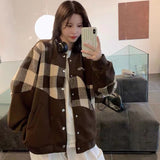 Taooba tomboy fits Plaid Coat for Women New Spring and Autumn American Retro Street Fashion Ins Loose Korean Style Student Baseball Uniform