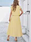 Taooba- Yellow Sleeveless Top and Flared Long Skirt Suit