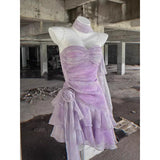 dress to impress divine being Princess Dress Adult Dress High-End Light Luxury Niche Birthday Dress Heavy Work Ruffled Purple Sling