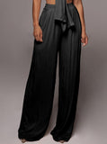 Taooba- Black Lace-Up Tube Top and Mid Waist Wide Leg Pants