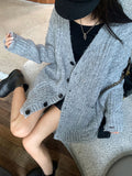 church outfit Autumn and Winter Retro Lazy Style V-neck Sweater Cardigan Women's Small Loose Ripped Design Twist Sweater Cross-Body