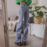 Taooba 1980s fashion trends Spring Retro Mid-Waist Back Five-Corner Contrast Color Trousers Casual Denim Flared Pants