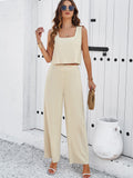 Taooba- Khaki Two Piece Sleeveless Top and Loose Pants Set