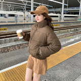 egirl style Stand Collar Short down Cotton-Padded Coat for Women Thickened Small Fashionable Loose Bread Coat 2024 Autumn and Winter